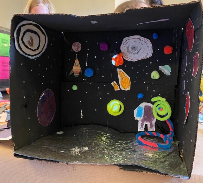 text: >
  Selbstgebasteltes Weltraum-Diorama in
  einem schwarzen Schuhkarton mit
  Planeten, Raketen und Sternen
decorative: false
source: reviewed