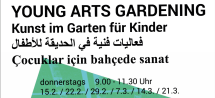 Schriftzug Young Arts Gardening auf Türkisch und Arabisch